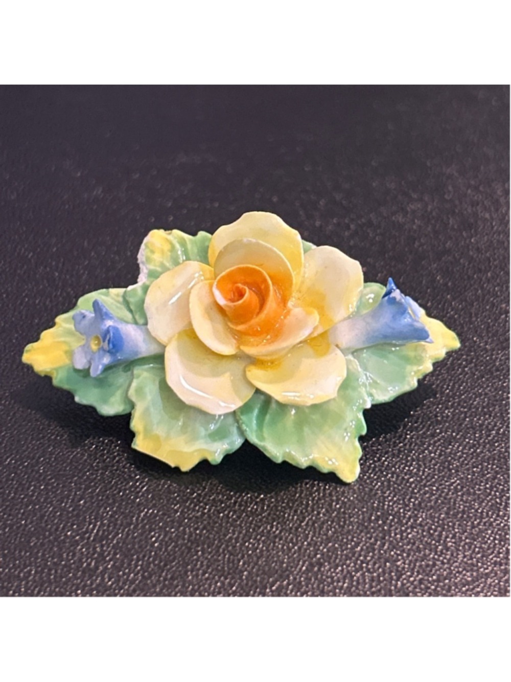 Women's ARTONE Yellow Blue Floral Bone China Brooch One Size